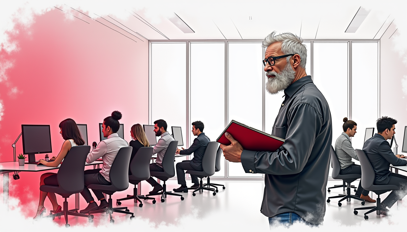 Illustration of a practitioner working with a community in a computer lab